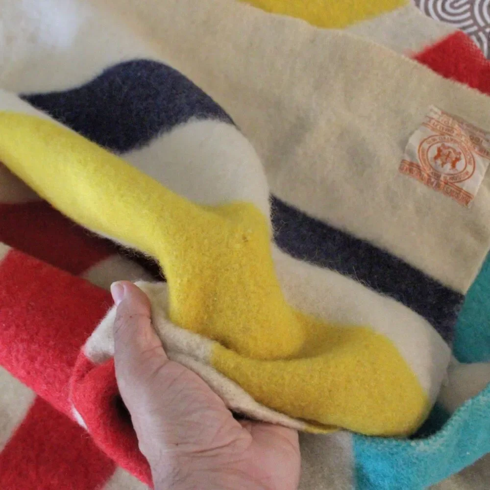 Rare Vintage 1930’s Hudson Bay Company Orange Label 4 Point Wool Blanket 82”x64”